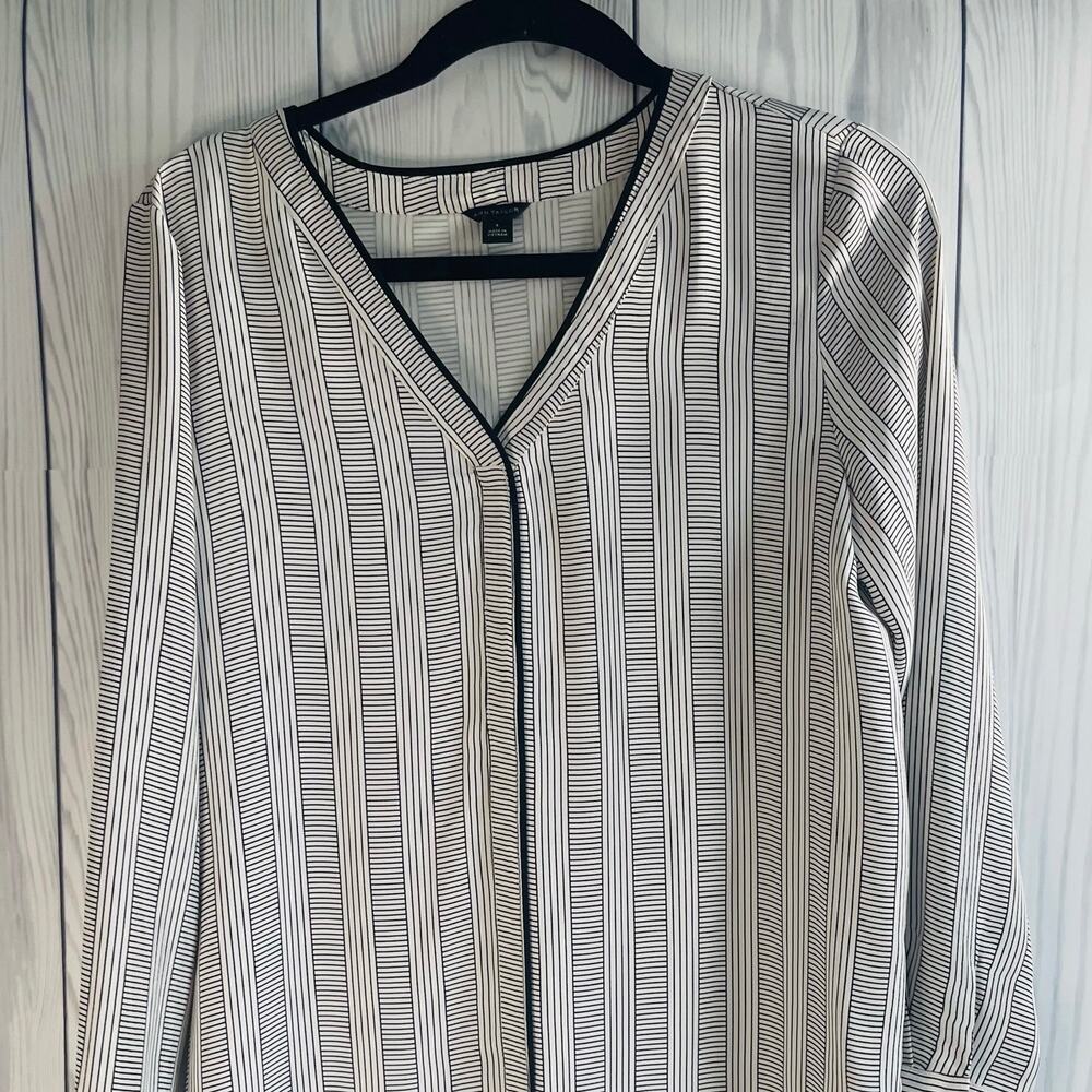 Ann Taylor Dress Shirt Striped 3/4 Sleeve Black White Size Small